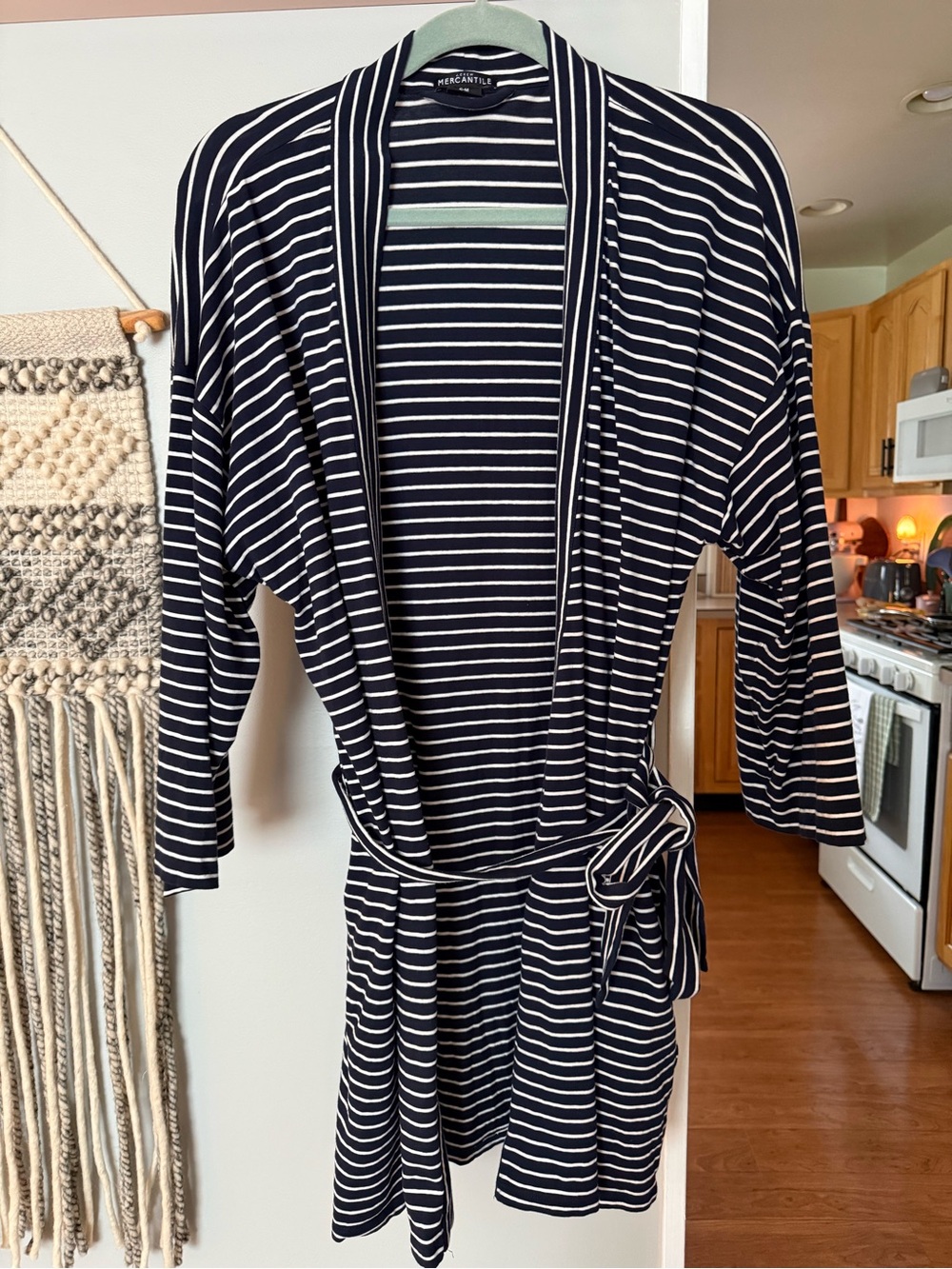 J. Crew Mercantile Navy & White Striped Robe Nautical Kimono Small Medium